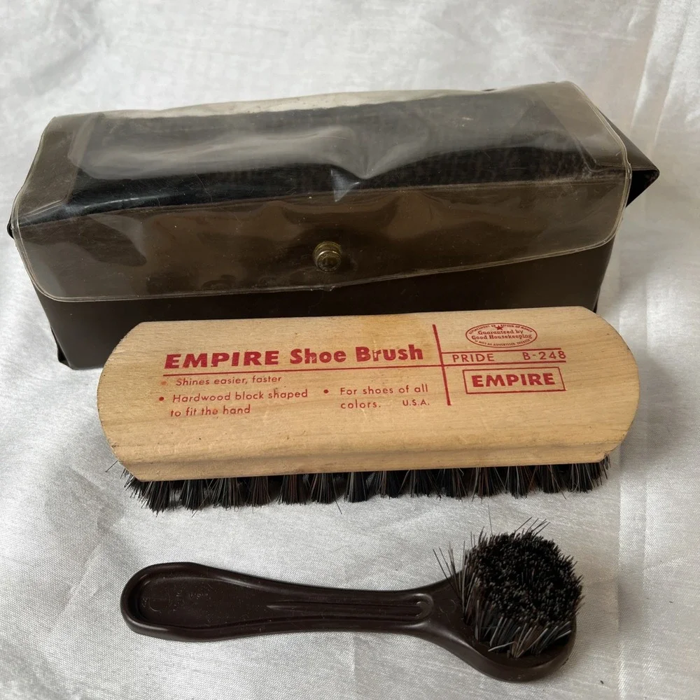 Vintage Empire Shoe Brush Brushes Lot of 2‎ & Vinyl Case - Made in The USA